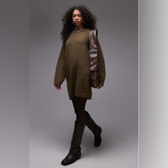 TOPSHOP Hunter green oversized crew neck sweater size XS. - Picture 3 of 16